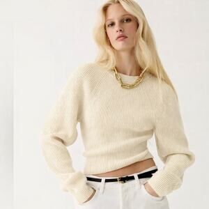 J. Crew Raglan Fitted Waist Crew Neck Sweater Cream Medium Quiet Luxary